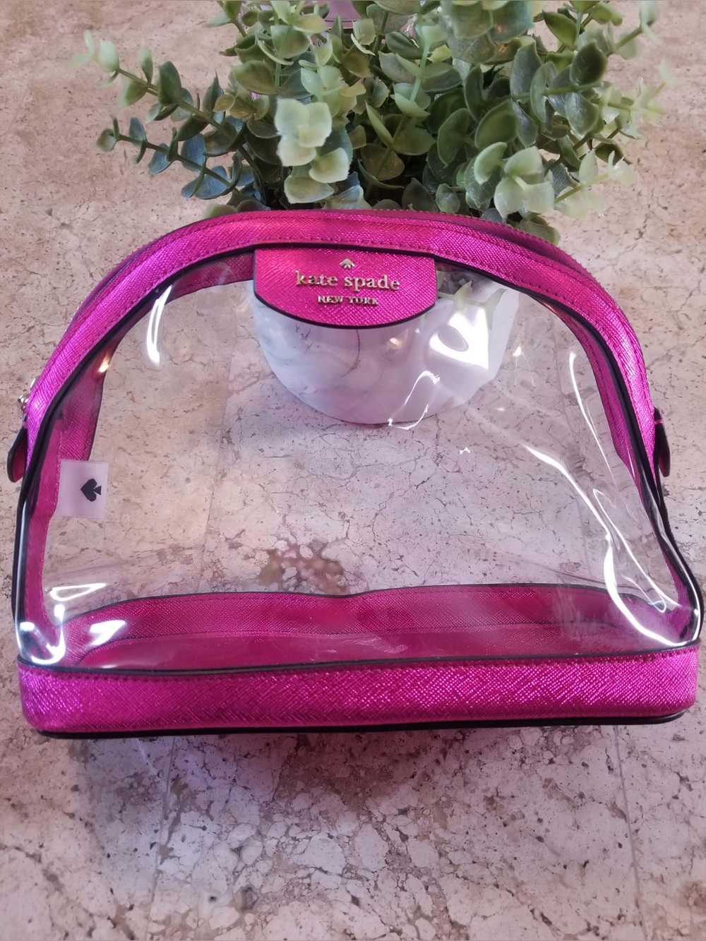 kate spade Clear Cosmetic Pouch with Hot Pink Trim